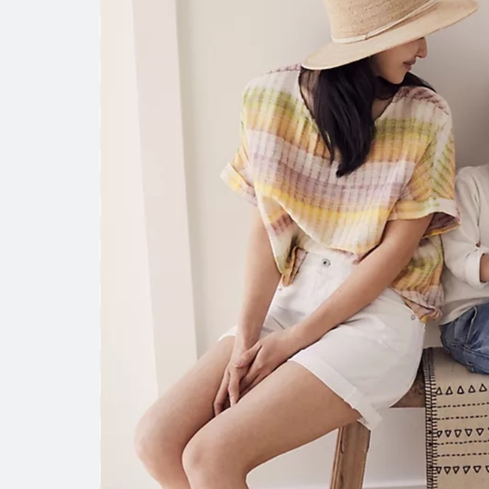 Anthropologie Shimmery Pastel Stripe Boxy Top - Yellow Pink Green Women’s S